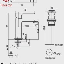 Bản vẽ kỹ thuật vòi chậu rửa mặt lavabo INAX LFV-402S nóng lạnh