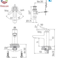 Bản vẽ kỹ thuật vòi chậu rửa mặt lavabo INAX LFV-4102S nóng lạnh