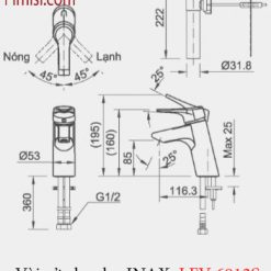 Bản vẽ kỹ thuật vòi chậu rửa mặt lavabo INAX LFV-6012S nóng lạnh