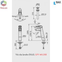 Bản vẽ kỹ thuật vòi chậu rửa mặt lavabo INAX LFV-6012SH nóng lạnh