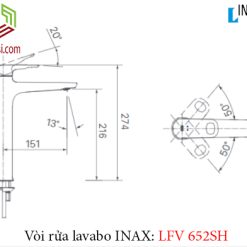 Bản vẽ kỹ thuật vòi chậu rửa mặt lavabo INAX LFV-652SH nóng lạnh
