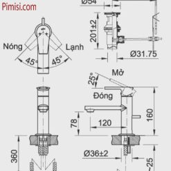 Bản vẽ kỹ thuật vòi chậu rửa mặt lavabo INAX LFV-7102S nóng lạnh