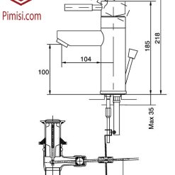 Bản vẽ kỹ thuật vòi chậu rửa mặt lavabo INAX LFV-8000S nóng lạnh