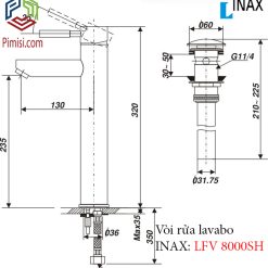 Bản vẽ kỹ thuật vòi chậu rửa mặt lavabo INAX LFV-8000SH2 nóng lạnh