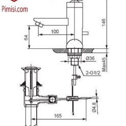 Bản vẽ kỹ thuật vòi rửa lavabo INAX LFV-4000S chậu 1 lỗ