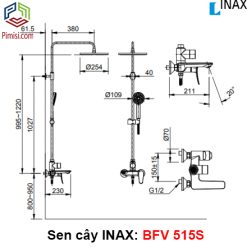 Bản vẽ kỹ thuật vòi sen tắm cây INAX BFV-515S nóng lạnh