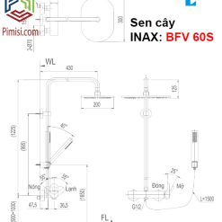 Bản vẽ kỹ thuật vòi sen tắm cây INAX BFV-60S nóng lạnh