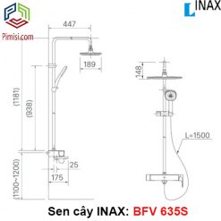 Bản vẽ kỹ thuật vòi sen tắm cây INAX BFV-635S nóng lạnh