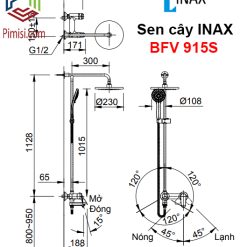 Bản vẽ kỹ thuật vòi sen tắm cây nóng lạnh INAX BFV-915S