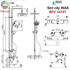 Bản vẽ kỹ thuật vòi sen tắm nóng lạnh INAX BFV-3415T