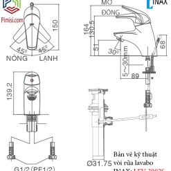 Bản vẽ kỹ thuật vòi chậu rửa mặt lavabo INAX LFV-3002S