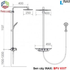 Kích thước vòi sen tắm cây nóng lạnh INAX BFV-655T