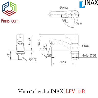 Bản vẽ kỹ thuật vòi chậu rửa lavabo INAX LFV-13B lạnh 1 lỗ