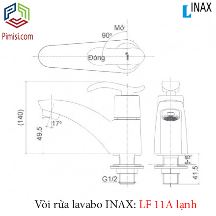 Bản vẽ kỹ thuật vòi chậu rửa lavabo INAX LFV-11A lạnh 1 lỗ