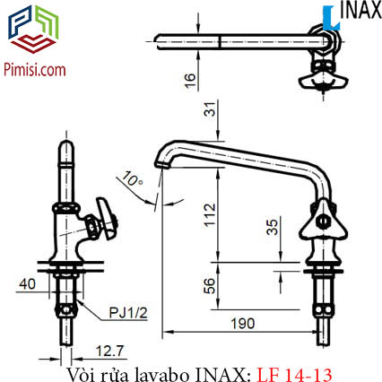 Bản vẽ kỹ thuật vòi chậu rửa lavabo INAX LF-14-13 lạnh 1 lỗ