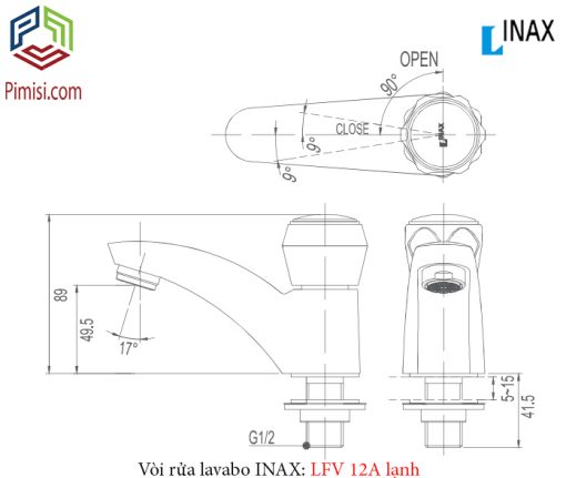 Bản vẽ kỹ thuật vòi chậu rửa lavabo INAX LFV-12A lạnh 1 lỗ