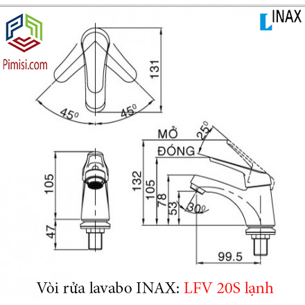 Bản vẽ kỹ thuật vòi chậu rửa lavabo INAX LFV-20S lạnh 1 lỗ