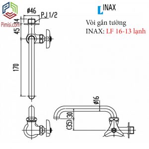 Bản vẽ kỹ thuật vòi rửa gắn tường INAX LF-16-13 lạnh