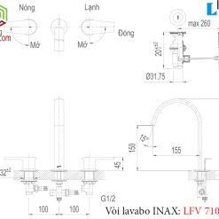 Bản vẽ kxy thuật vòi rửa lavabo INAX LFV-7100B cổ điển 3 lỗ