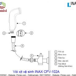 Bản vẽ kích thước vòi xịt toilet INAX CFV-102A bằng nhựa