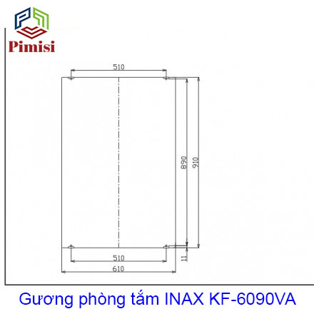 Kích thước chi tiết gương soi phòng tắm INAX KF-6090VA