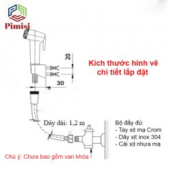 bản vẽ kích thước vòi xịt bồn cầu pimisi ps-101