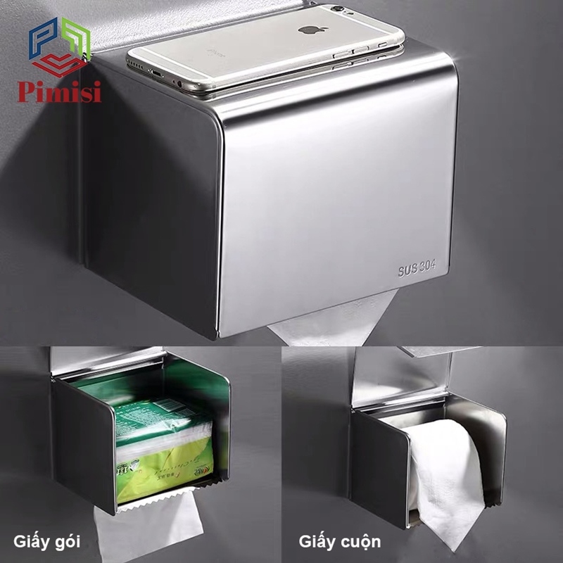 Hộp giấy vệ sinh phòng tắm Pimisi PR-042V đựng được cả giấy gói và giấy cuộn