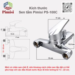 Kích thước sen tắm Pimisi PS-100C gắn tường
