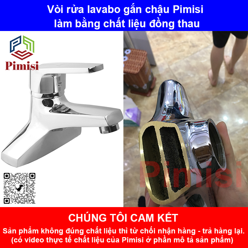 Vòi lavabo nóng lạnh Pimisi PV-100C làm từ đồng thau