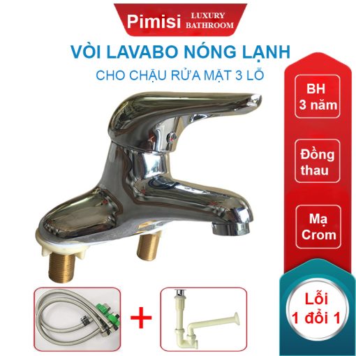 Vòi lavabo nóng lạnh Pimisi PV-101C chậu 3 lỗ