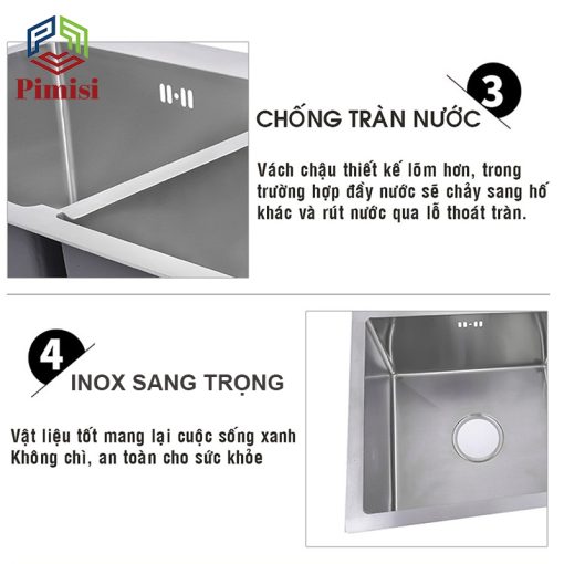 Bồn rửa chén Pimisi PB-8245L làm từ thép không gỉ SUS 304