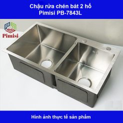 Chậu rửa bát inox 304 Pimisi PB-7843L 2 hố lệch hình chụp thực tế