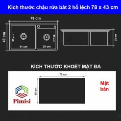 Kích thước chậu rửa bát 2 hố lệch Pimisi PB-7843L