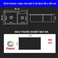 Kích thước chậu rửa bát 2 hố lệch Pimisi PB-8245L