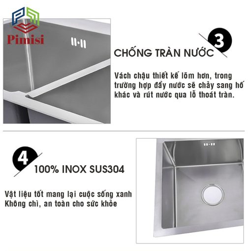 Bồn rửa chén Pimisi PR-7843C làm từ 100% inox 304