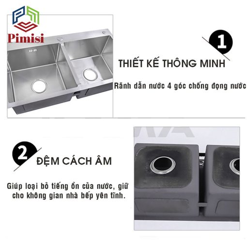 Chậu rử chén bát Pimisi PR-7843C dập 4 góc - cách âm tốt