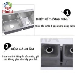 Chậu rử chén bát Pimisi PR-8245L dập 4 góc - cách âm tốt