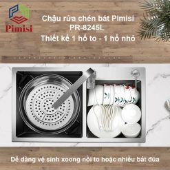 Chậu rửa chén Pimisi PR-8245L thiết kế hố to - nhỏ dễ vệ sinh xoong nồi to