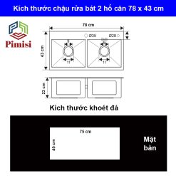 Kích thước bồn rửa chén 2 hố cân Pimisi PR-7843C