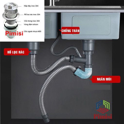 Xi phông chậu rửa bát Pimisi PC-8245C thiết kế đặc biệt ngăn mùi hiệu quả