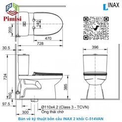 Bản Vẽ Kích Thước Bồn Cầu INAX 2 Khối C-514VAN
