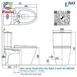 Bản Vẽ Kích Thước Bồn Cầu INAX 2 Khối AC-602VN