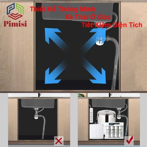 Chậu rửa bát Pimisi PR-7846 thiết kế thông minh xả thải ở góc - tiết kiệm diện tích