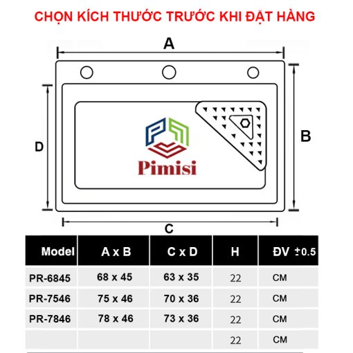 Bồn rửa chén inox 1 hộc lớn Pimisi PR-7846 cao cấp - Ảnh 3