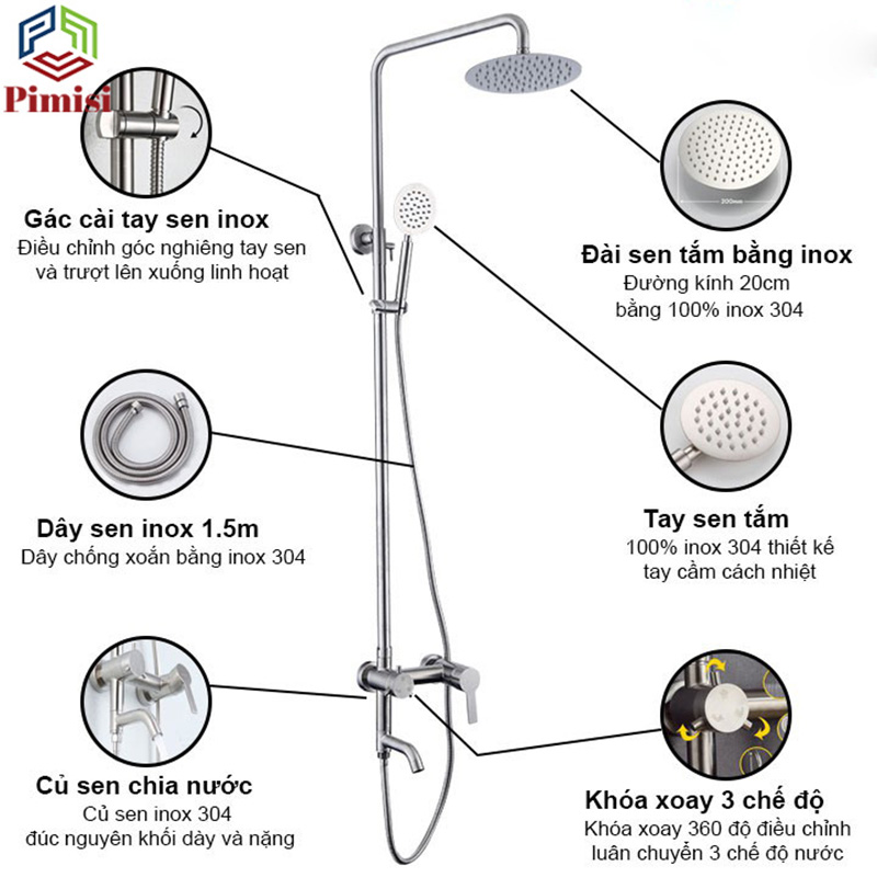 Bộ sen cây inox 304 Pimisi PSC-301C