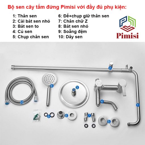 Bộ sen cây tắm đứng Pimisi PSC-301C đầy đủ phụ kiện