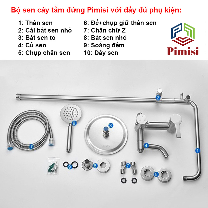 Bộ sen cây tắm đứng Pimisi PSC-301C đầy đủ phụ kiện