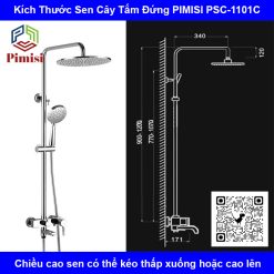 Kích thước vòi sen đứng nóng lạnh Pimisi PSC-1101C