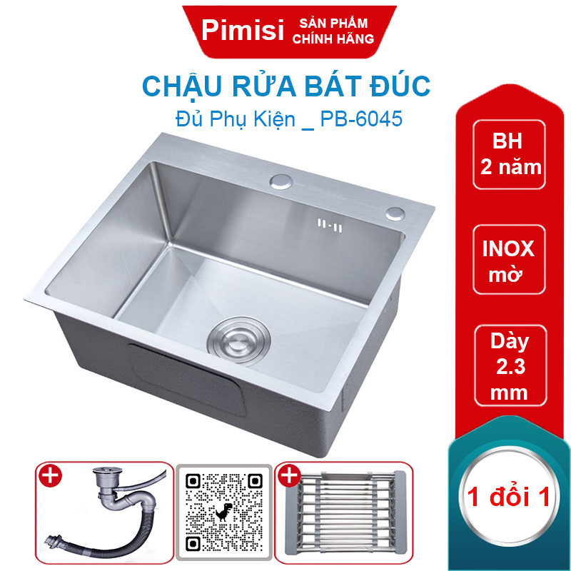 Chậu rửa bát inox mờ 1 hố Pimisi PB-6045 bán âm