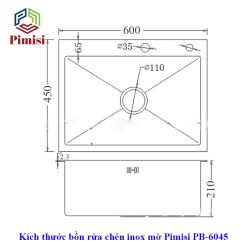Kích thước chậu rửa bát đơn Pimisi PB-6045